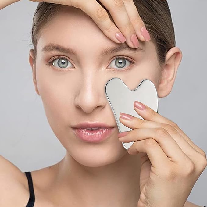 Aresvns Stainless Steel Facial Roller & Gua Sha - Metal Gua Sha, Gua Sha Facial Tools Stainless Steel, Face Body Treatment, Reduce Puffiness, Lymphatic Drainage, Facial Tension