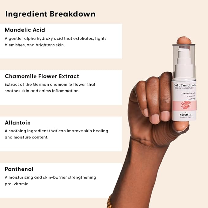Stratia Soft Touch Dark Spot Corrector with 10% Mandelic Acid Serum for Fine Lines, Skin Texture & Blemishes - Collagen Booster, AHA Exfoliant and Pore Minimizer, 1.3 Fl Oz