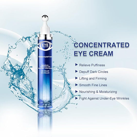 5% Caffeine Eye Serum Anti Aging, Eye Serum with Acid Niacinamide peptides for Puffy Eye Bags Fine Lines Dark Circles Wrinkles, Under Eye Cream with 360° Eye Roller Massage Ball for Men& Women