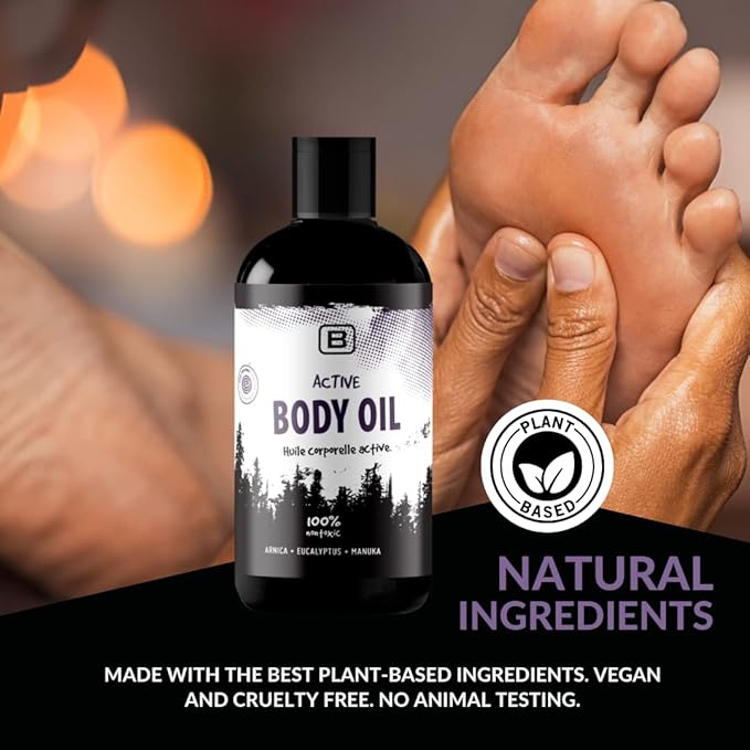 Active Body Oil - CertClean Certified - Organic - | Cruelty Free | Vegan. Toxin free body oil for sport and massage. Therapy oil - Warming & Relaxing for joints and muscles.