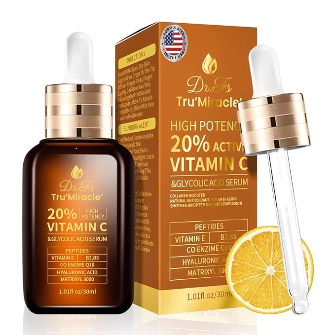 Antioxidants rich 20% Vitamin C Serum for Face with Glycolic Acid and Hyaluronic Acid -RED light therapy serum Boosts Collagen production, Fades Dark Spots, ANTI-AGING, nighttime use (9 serum in 1)