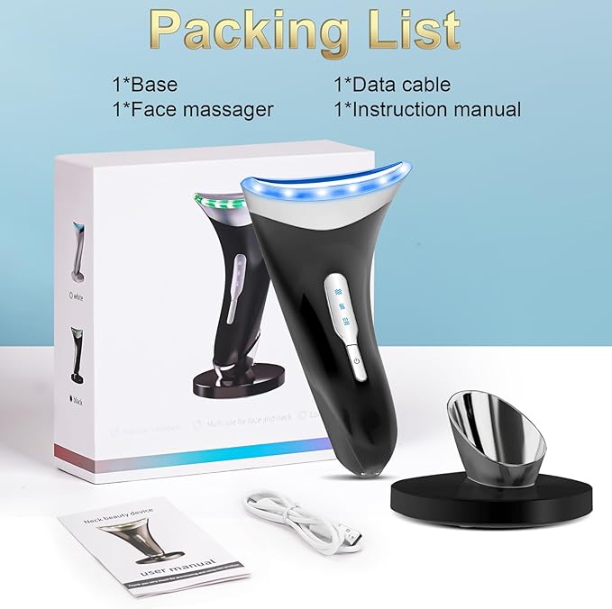 Face and Neck Massager,Multifunctional Facial Skin Care Tools,3 in 1 Facial Massager, and Vibration Technologies for Skin Care,Improve,Firm,Tightening and Smooth (Black)