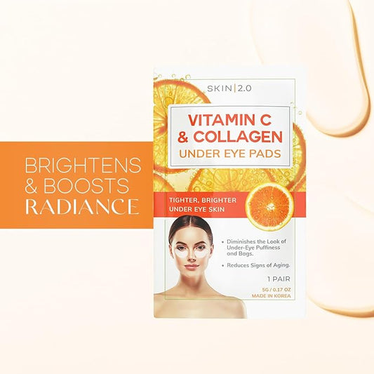 Vitamin C & Collagen Under Eye Patches - Dermatologist Tested - Brightens Dark Circles, Tightens Under Eye Skin, Anti-Aging - Natural Ingredients Korean Skin Care - All Skin Types - 5 Pairs