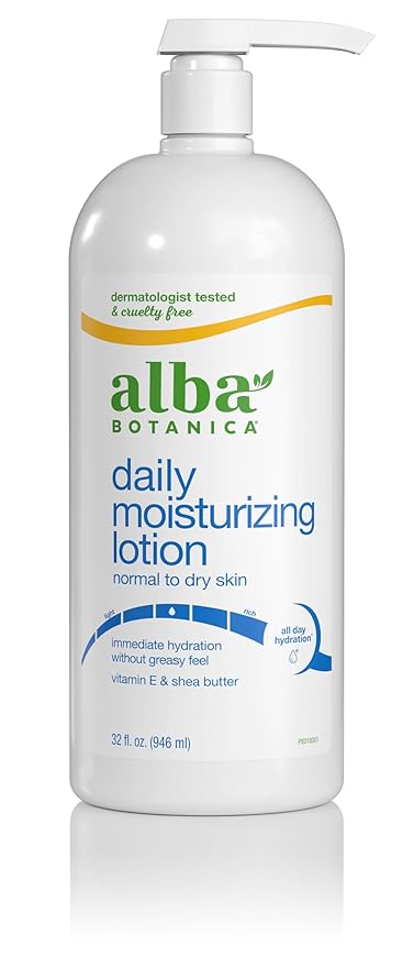 Alba Botanica Daily Moisturizing Body Lotion, Normal to Dry Skin, with Vitamin E and Shea Butter, 32 Oz (Packaging May Vary)