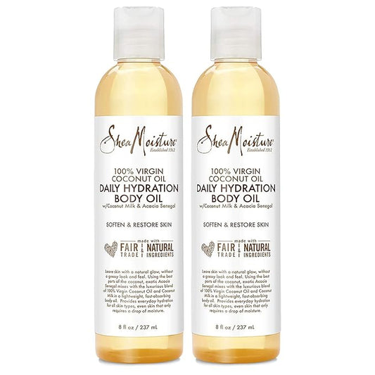SheaMoisture Body Oil, Daily Hydration 2-Pack – Lightweight, Non-Greasy Moisturizer with 100% Extra Virgin Coconut Oil, Coconut Milk, and Acacia Senegal, 8 Oz Ea