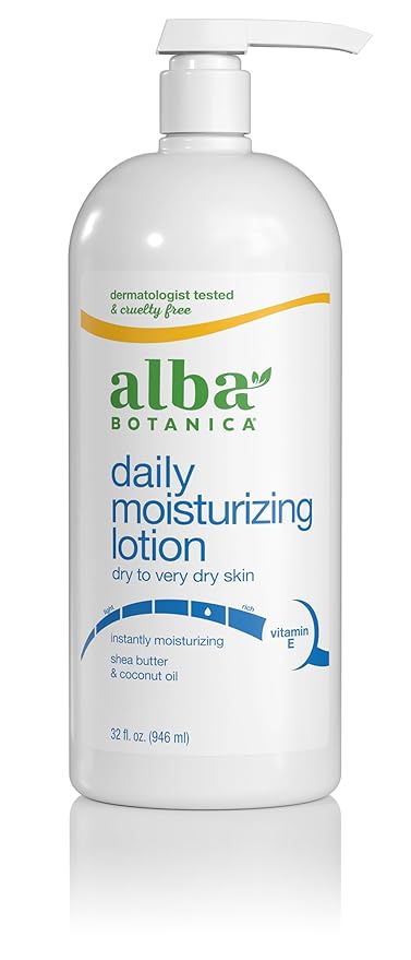 Alba Botanica Daily Moisturizing Lotion, Dry to Very Dry Skin, with Shea Butter and Coconut Oil, 32 Oz (Packaging May Vary)