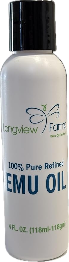 Longview Farms® Emu Oil - Hair and Body Oil - 100% Pure & Refined Emu Oil | Pure Emu Oil for Skin & Hair Care | Premium Quality Hydration & Nourishment | 4 Fl. Oz