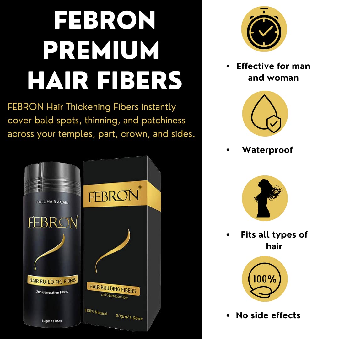 FEBRON Hair Fibers For Thinning Hair GRAY For Women & Men Hair Loss Concealer Hair Powder Volumizing Based 100% Undetectable & Natural - Bald Spots Filler (30 Gram, Gray)