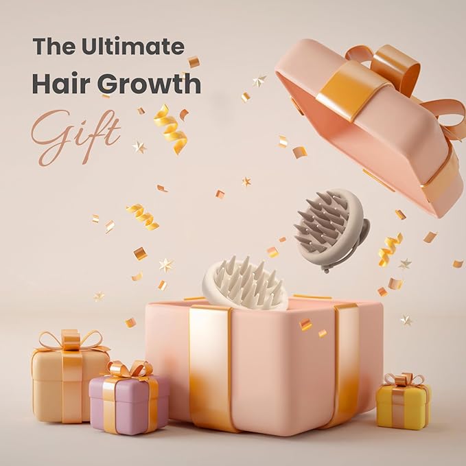 AIMIKE Scalp Massager Shampoo Brush, 100% Soft Silicone Scalp Scrubber, Scalp Exfoliator Brush for Dandruff Removal, Scalp Massager for Hair Growth, Wet Dry Hair Massager Shampoo Brush, Khaki