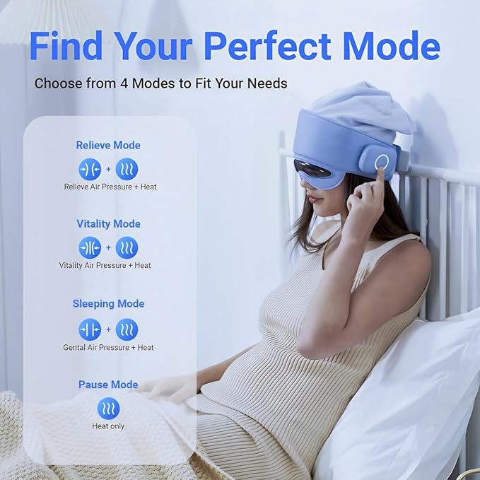 Head Massager with Eye Mask for Fatigue Relief, 4 Modes, 2 Heat Settings, Bluetooth-Capable, Rechargeable,Ideal for Rest & Relaxation, Gift Wooden Comb, Portable, Gifts for Family and Friends