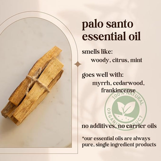 Palo Santo Essential Oil - 100% Pure & Natural, Organic, Undiluted for Aromatherapy, Hair, Skin, Diffuser (0.33oz - 10ml)