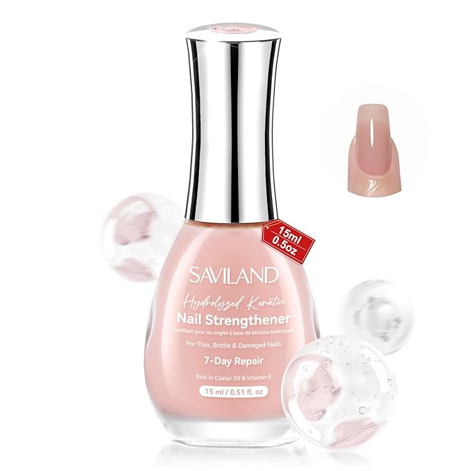 SAVILAND Advanced Nail Strengthener: Nude Air Dry Natural Concealer Foundation Polish Nail Growth for Damaged Nails Repair Weak & Thin Nails Fingernail Strengthening 15ml Women Gift