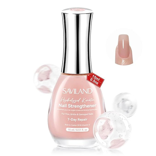 SAVILAND Advanced Nail Strengthener: Nude Air Dry Natural Concealer Foundation Polish Nail Growth for Damaged Nails Repair Weak & Thin Nails Fingernail Strengthening 15ml Women Gift