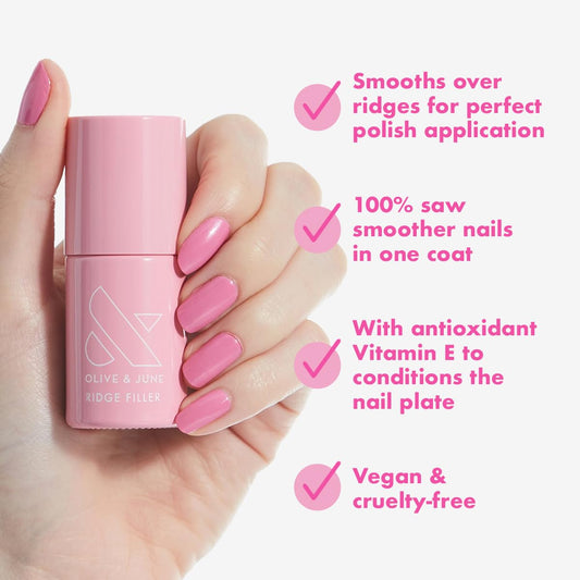 Olive & June Ridge Filler | Smoothing Nail Base Coat for Ridges | Vitamin E & Silica Formula | Smooth, Flawless Canvas for Polish | Vegan & Cruelty-Free | Salon-Quality Mani at Home (0.46 fl oz)
