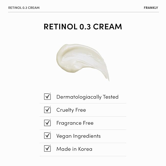 FRANKLY Retinol 0.3% Cream, 0.7 fl oz - Intensive Retinol | Night Cream | Retinol, Ceramides & Natural Ginseng | Anti-aging, Wrinkles Care, Reduces Congestion and hyperpigmentation | Korean Skin Care
