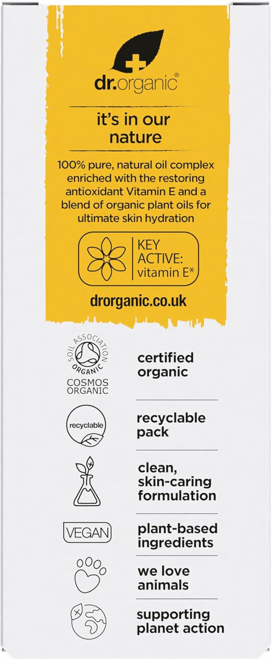 Dr. Organic Vitamin E Pure Oil Complex | Nourishes and Protects Skin, Enhances Elasticity, Natural, Certified Organic, Paraben & SLS-Free, 50 mL / 1.7 fl oz