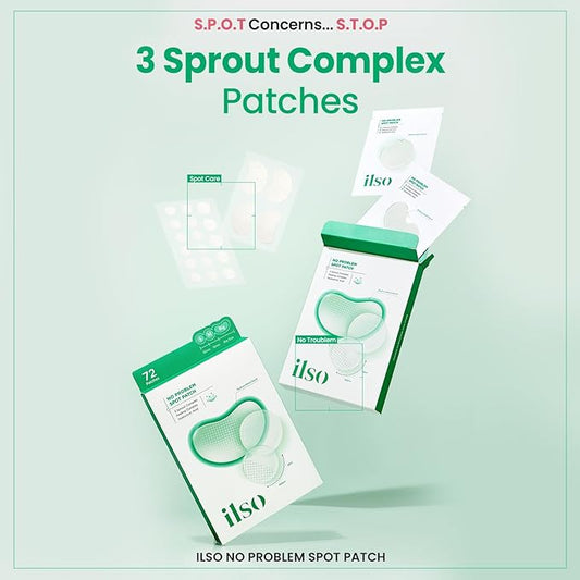ilso No Problem Spot Patch, 72 Patches in 3 Sizes, Hydrocolloid Acne & Pimples Patches with Hyaluronic Acid and Niacinamide to reduce acne, White dots absorbed, Korean Skincare