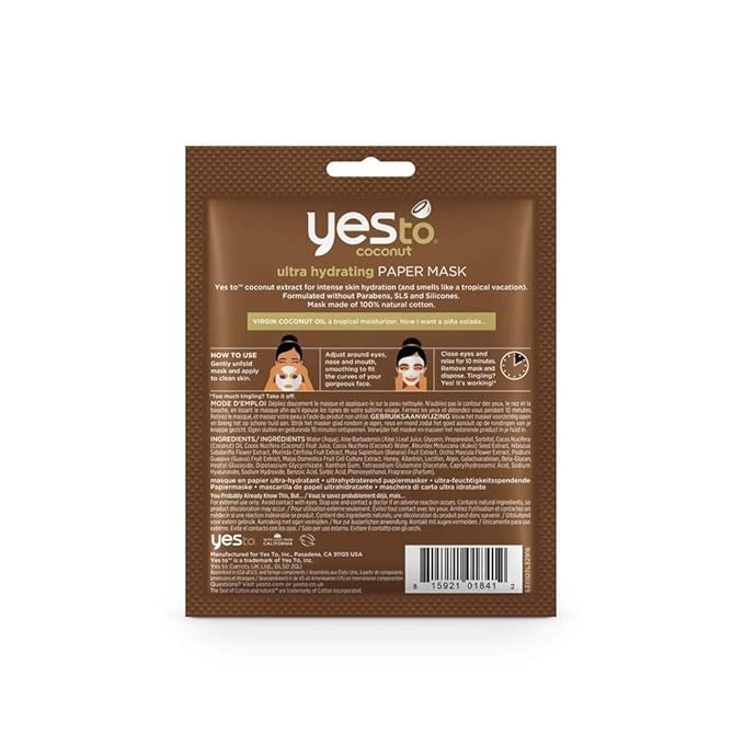 Yes to Coconut Ultra Hydrating Paper Mask, 0.67 Fl Oz