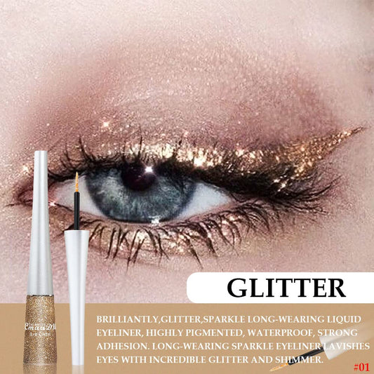 evpct 2Pcs Gold Champagne Gold Color Liquid Glitter Eyeliner Sets Eyeliner Glitter Liquid Liners for Women Liquid Sparkly Glitter Eyeliner delineador con glitter de colores para ojos colores 01+14