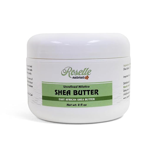 Roselle Naturals African Shea Butter - All Natural Nilotica Shea Butter Raw Organic, Unrefined Pure and Creamy White Shea Nilotica for Skin, Face, Hair and Body, 8 oz