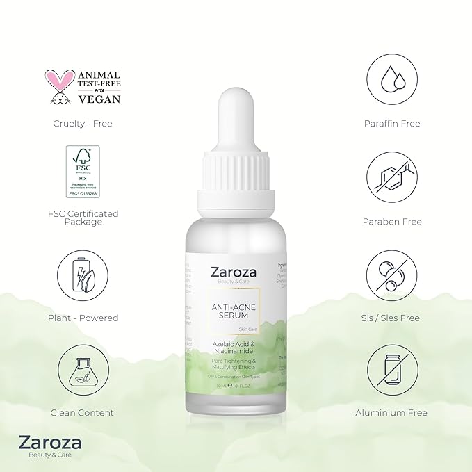 Anti-Acne Serum – Salicylic Acid, Azelaic Acid & Niacinamide Formula – Clears Acne, Fights Breakouts, Balances Oily Skin & Fades Dark Spots – Vegan Face & Body Serum – 1 fl oz