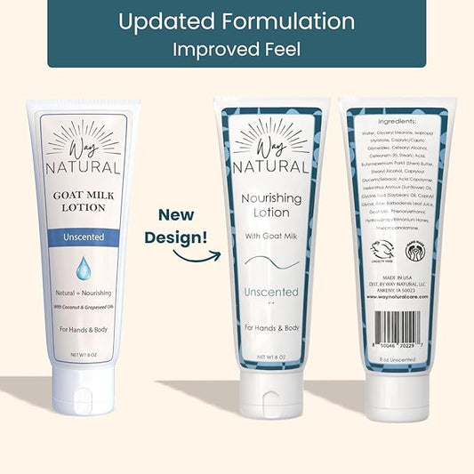 Goat Milk Lotion, Unscented (8oz) - Natural Hand & Body Lotion - Dry Skin Relief, USA Made - Goat Milk Hand Cream for Women & Men - w/Shea Butter & Aloe