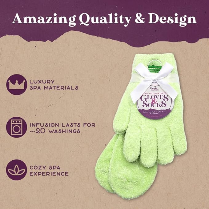 Aloe Socks and Gloves Set | Green Moisturizing Socks and Gloves Infused with Aloe and Vitamin E | Spa Socks and Gloves for Women