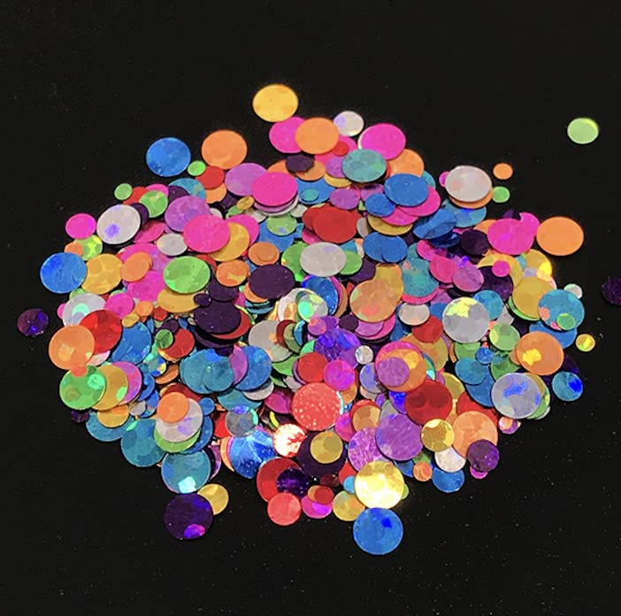 Metallic Rainbow Circles - Face & Body Glitter - Cosmetic Grade Chunky Glitter - Uses Include: Festival Rave Makeup Face Body Nails Resin Arts & Crafts, Resin, Tumblers, Bath Bombs - Solvent Resistant