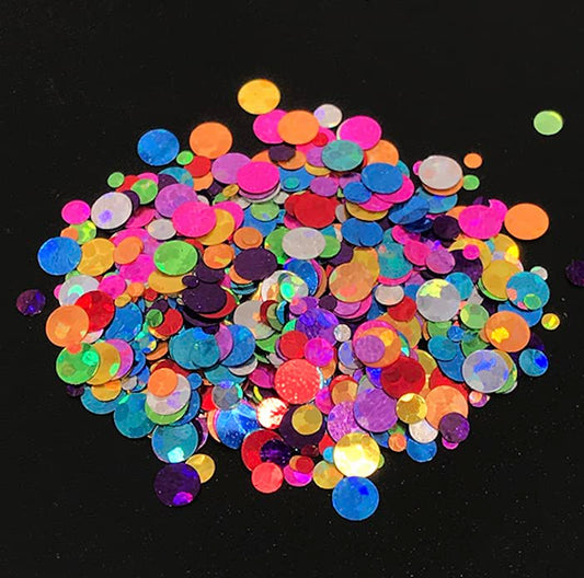 Metallic Rainbow Circles - Face & Body Glitter - Cosmetic Grade Chunky Glitter - Uses Include: Festival Rave Makeup Face Body Nails Resin Arts & Crafts, Resin, Tumblers, Bath Bombs - Solvent Resistant