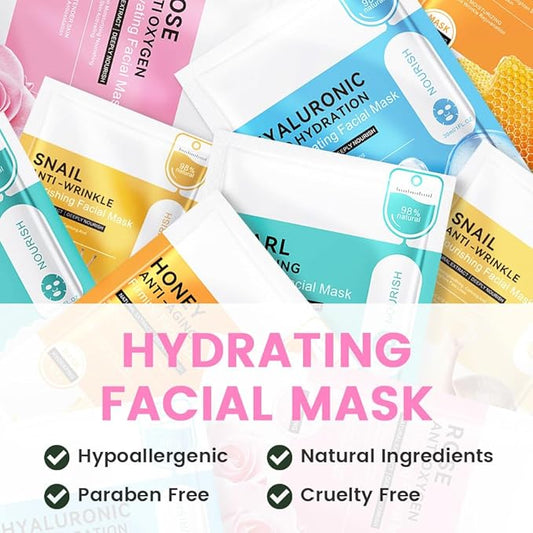Rose Face Sheet Mask Skincare,Hydrating Spa Face Mask For Sensitive Skin,Moisturize,Nourish for All Skin Types,Natural Skin Care Spa Face Mask for Women Men Girls,Pack of 8