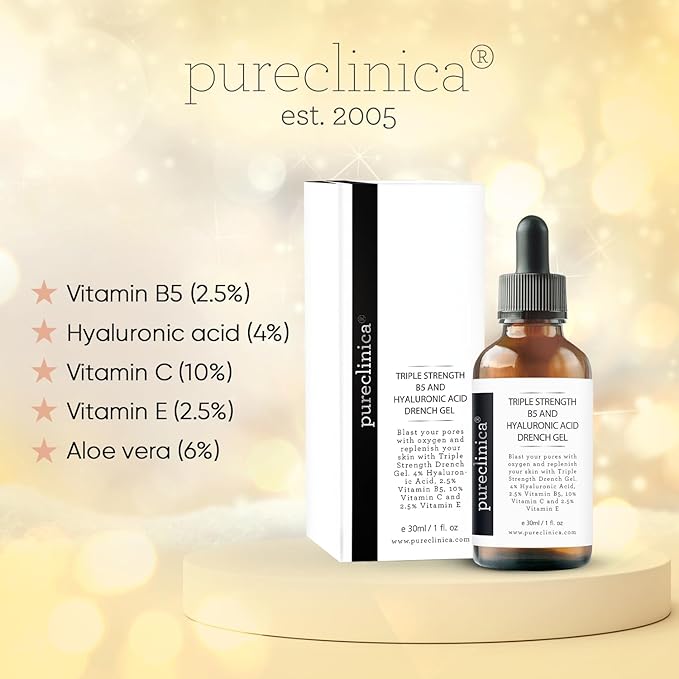 Triple Strength B5 (6.5%) and Hyaluronic Acid (4%) Drench Gel (w/Vit C 10% and E 2.5%) – 30ml / 1 fl oz (2 bottles)