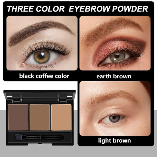 Eyebrow Powder Dark Brown Medium Brown Kit,Eye Brow Powder for Women with Brow Brush,Long-Lasting Waterproof Three Colors Brow Filler Get Full Defined Natural Brows,Brown Eyebrow Powder Makeup