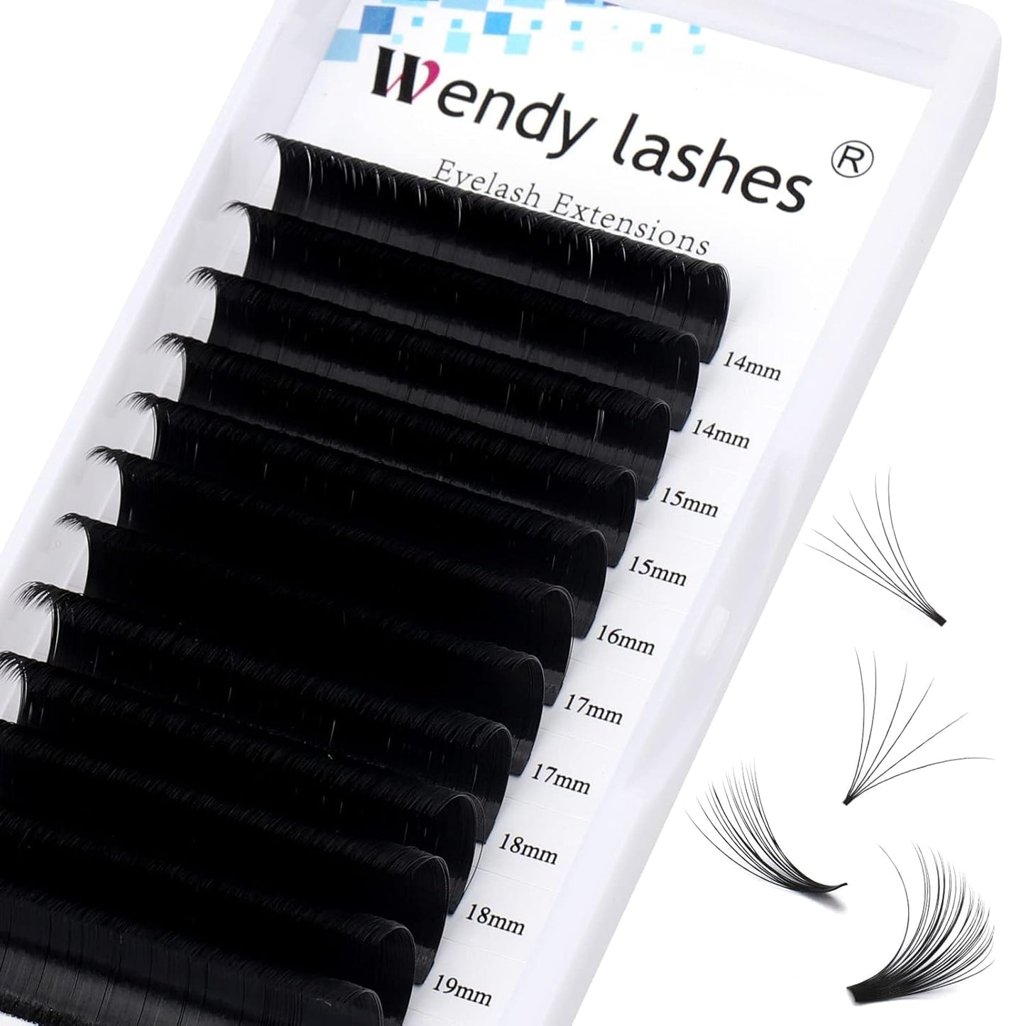 Easy Fan Volume for Lash Artists: Wendy, Handmade Fans for Eyelash Extensions, Self Fanning, Blooming, Black, D Curl, 0.05mm, 14-20mm, KH126