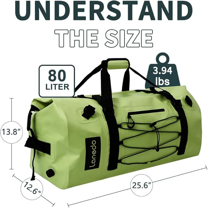 80L Dry Bag Large Waterproof Bag Roll-Top Heavy Duty Fishing Duffel Bag with Durable Straps & Handles for Kayaking Paddle boarding Boating Rafting Fishing
