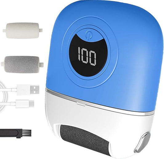 Electric Foot Callus Remover, 2024 New USB Rechargeable Foot Repair and Grinding Device, Heel Polisher Digital Display, Electric Foot Exfoliating Scrubber with 3 Grinding Heads 2 Speeds (Blue)