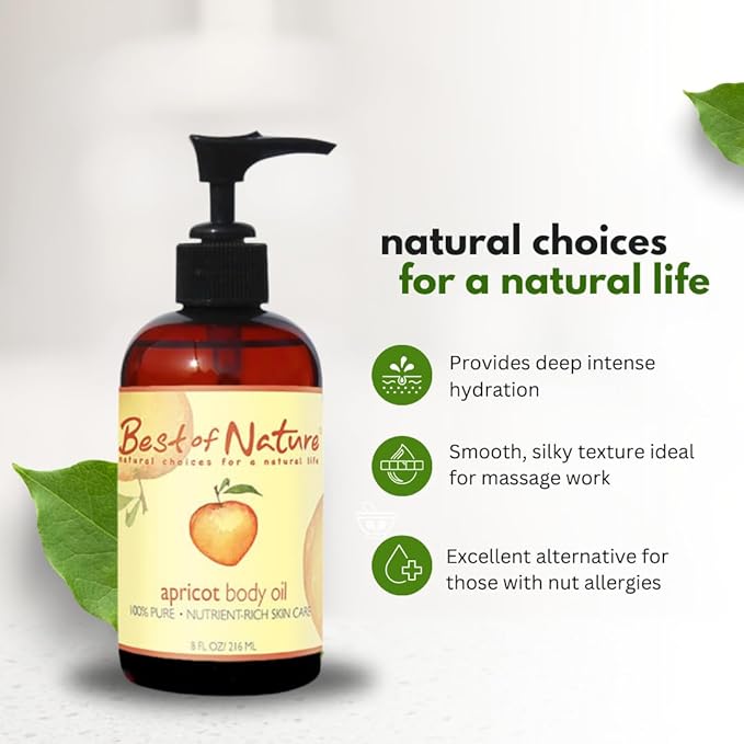 Best of Nature 100% Pure Apricot Oil – Lightweight Massage & Body Oil, Unscented Moisturizer for Hair, Skin, Face, Ideal Carrier Oil for Essential Oils, Gallon (128 fl oz)