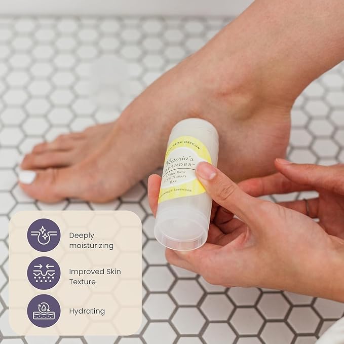 Victoria's Lavender Ultra Rich Foot Balm for Dry Cracked Feet – Cracked Heel Repair & Softener with Tea Tree Oil & Lavender – Dry Heels Treatment for Women & Men – Foot Balm Stick, 2.5 oz, 2-Pack