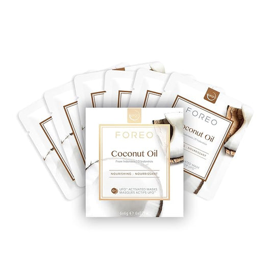 FOREO Coconut Oil Dual UFO Activated Facial Mask for Dehydrated Skin, 6 pack, Nourishing & Hydrating, Coconut Oil & Coconut Water, Cruelty-Free, Clean Formula, Compatible with all UFO devices