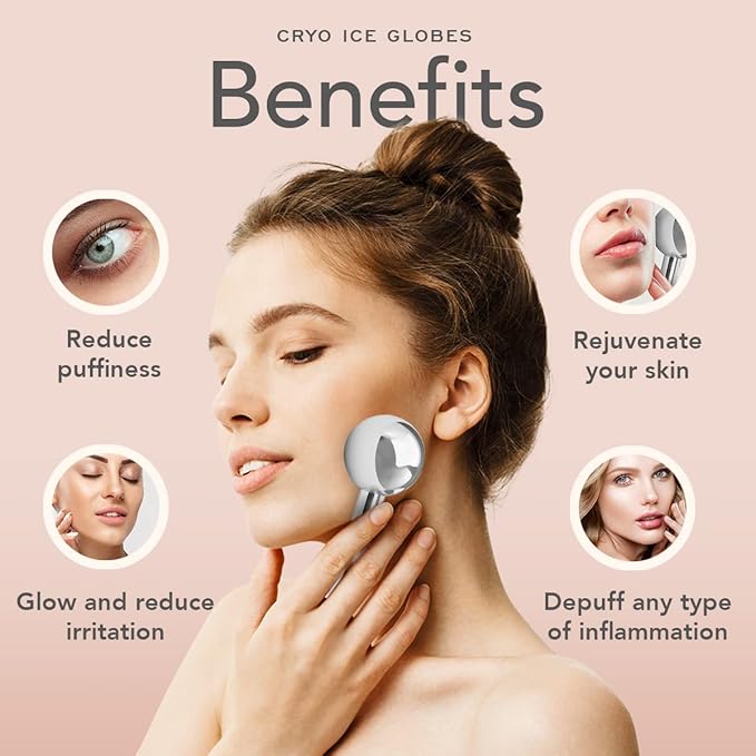 Ice Globes for Face Neck & Eyes, Unbreakable Stainless Steel Gua Sha, Facial Ice Globes for Puffiness, Wrinkles, Dark Circles, Steel (Set of 2)