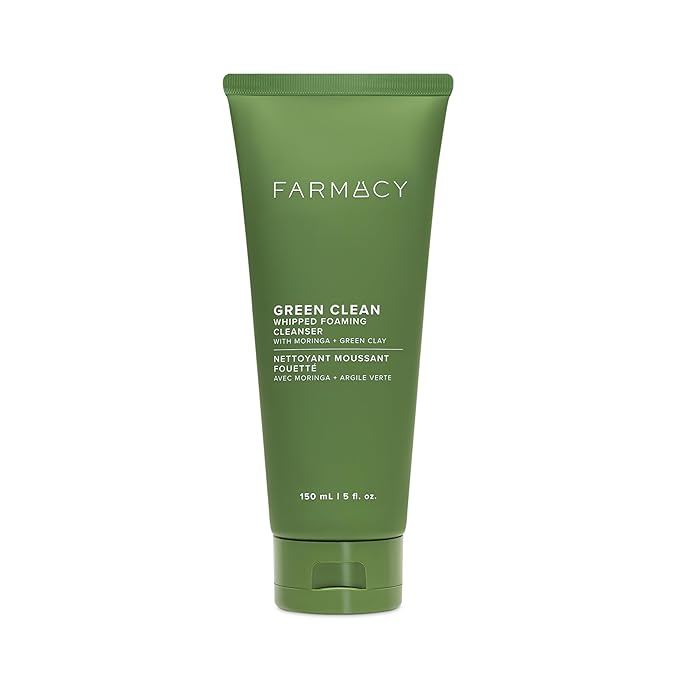 Farmacy Foaming Face Wash for Oily Skin - Whipped Greens Oil-Free Gentle Facial Cleanser + Exfoliator - Infused with Green Clay to Remove Impurities, Control Oil + Maintain Skin Hydration (5 fl oz)