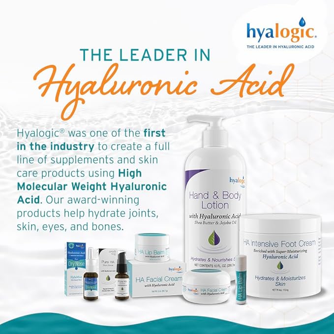 Hyalogic HA Lip Balm - Hyaluronic Acid & Organic, Natural Coconut Oil - Soothes Dry, Chapped Lips - Plumping, Moisturizing & Nourishing - Unflavored - Fragrance & Dye Free - 4.25g - 4 Sticks