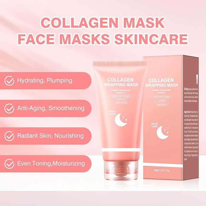 IREV Collagen Wrapping Mask, Peel Off Facial Mask, Face Masks Skincare, Face Mask For Women With Collagen, Vitamin C, Glass Skin Skincare, Reduces Dullness, Hydrating 80ml 2.71oz
