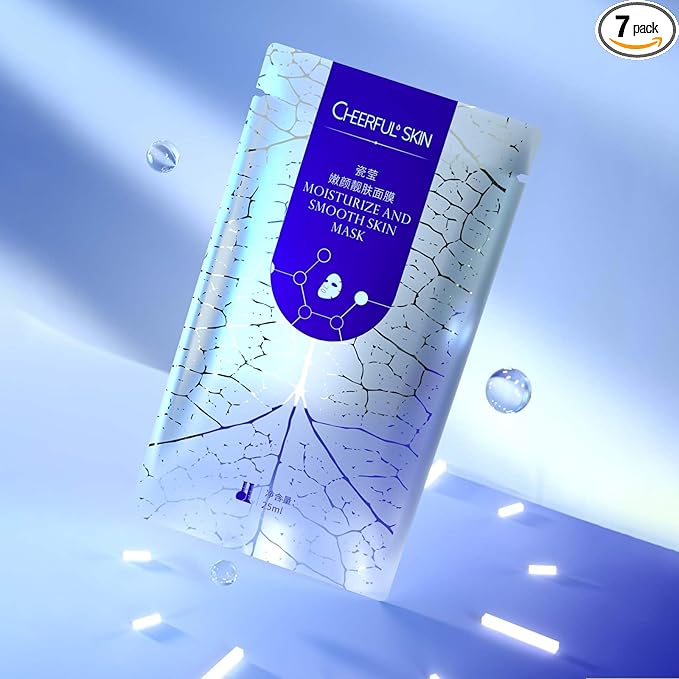 Cheerful Skin Plant Extract Face Moisturizing Smoothing Mask - Hydrating Spa Facial Treatment with Centella Asiatica, Magnolia Liliflora flower, Collagen, 25ml Each (7 Sheet)
