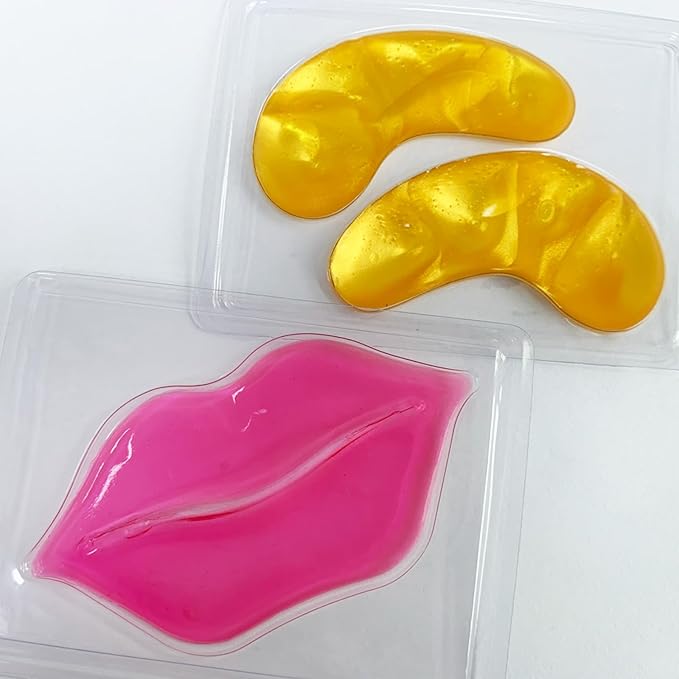 Adofect 40 Pairs Under Eye Patches and Lip Mask 24K Gold Eye Mask for Puffy Eyes Collagen Lip Masks and Crystal Eye Mask Reducing Fine Lines for Women and Men (Gold and Pink)