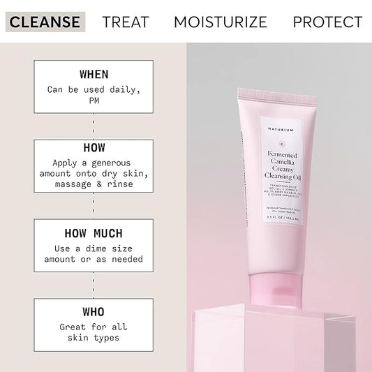 Naturium Camellia Creamy Cleansing Oil, Fermented Camellia Oil & Extract Plus Linoleic-Rich Oils, 3.5 oz