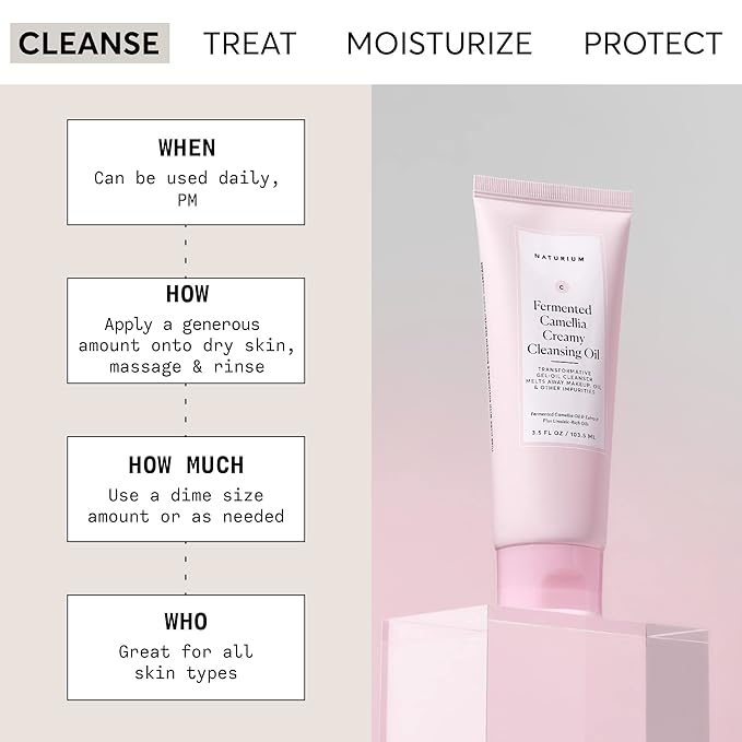 Naturium Camellia Creamy Cleansing Oil, Fermented Camellia Oil & Extract Plus Linoleic-Rich Oils, 3.5 oz