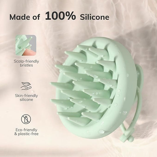Sndyi Silicone Scalp Massager Shampoo Brush, Hair Scrubber with Soft Silicone Bristles, Scalp Scrubber/Exfoliator for Dandruff Removal, Wet Dry Scalp Brush for Hair Growth & Scalp Care, Mint Green