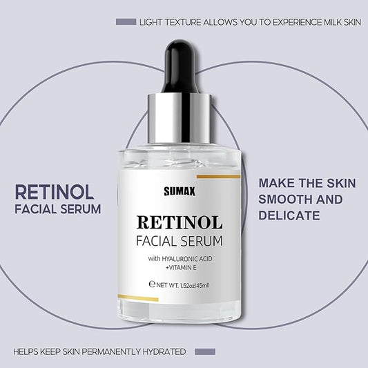 Retinol Serum for Face, Daily Anti Aging Facial Serum Skin Care Treatment with Hyaluronic Acid and Vitamin E, Smoothing Face Oil for Fine Lines and Wrinkles, Hydrating Serum for Even Tone 1.52 fl. oz