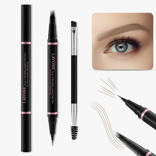 Eyebrow Pencil Makeup Kit, with Waterproof 2-IN-1 Microblading Eyebrow Pen, Eyebrow Pomade, Eyeliner and Dual-ended Eyebrow Brush, Brow Pencil Kit for Natural Eyebrows - Blonde