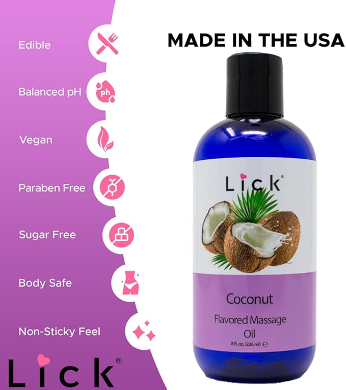 Lick Coconut Escape Massage Oil – Nourishing, Non-Sticky, Vegan, Perfect for Relaxation, 8 oz